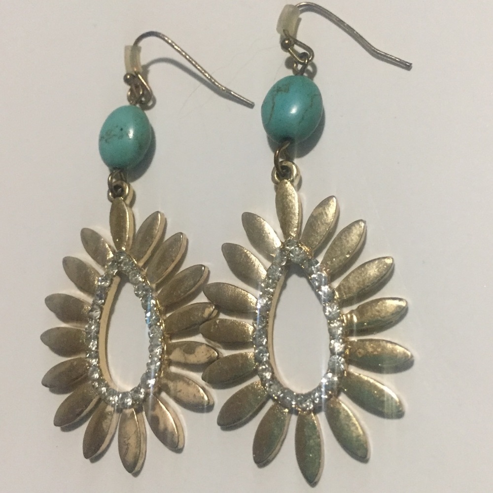 [Aldo] Antique Gold Turquoise diamond earrings